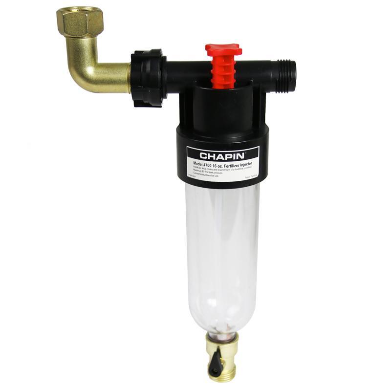 Grow Organic Chapin Hydrofeed Fertilizer Injector 16 oz for watering supplies, showing the injection device used for fertilizing plants.