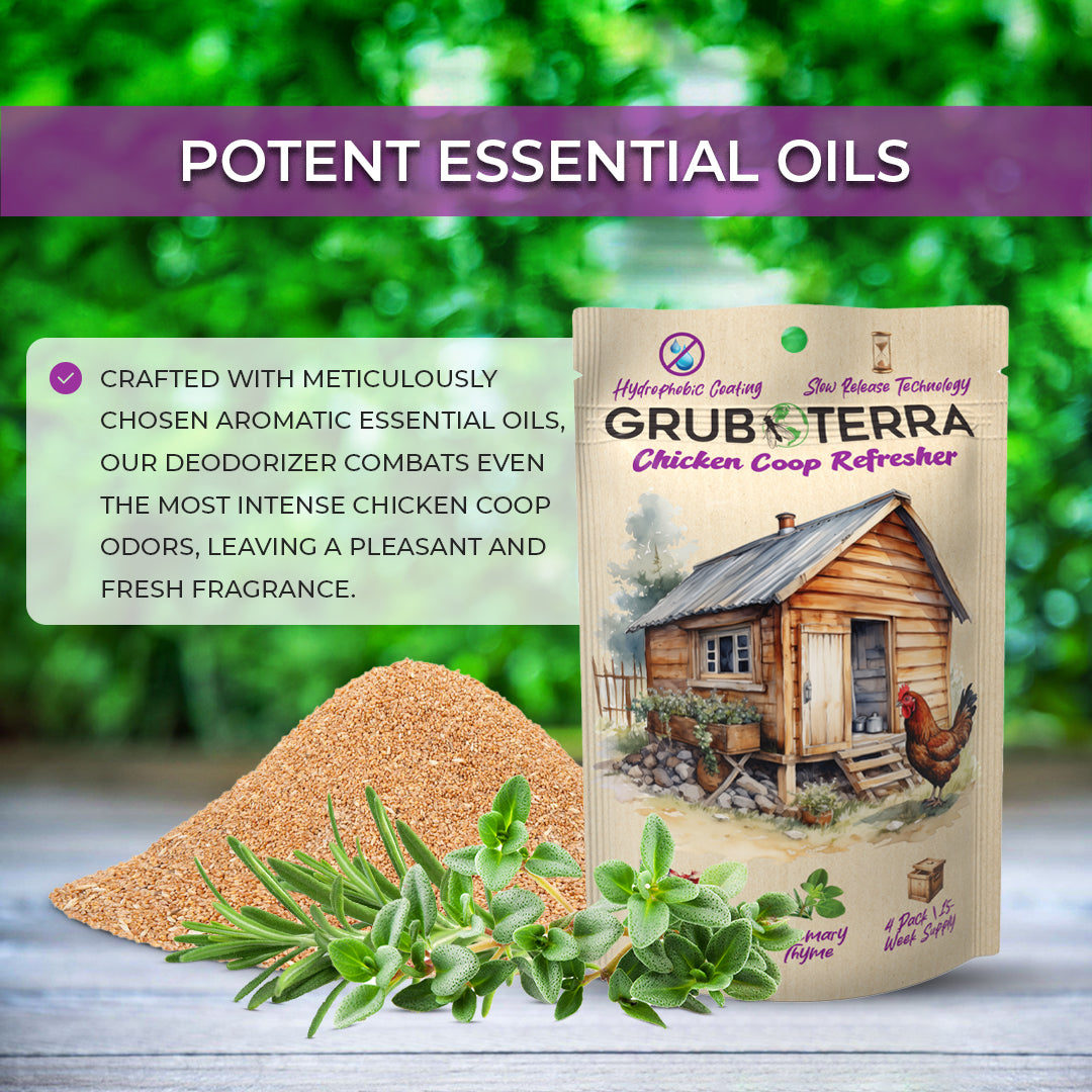 GrubTerra Coop Refresher chicken bedding with mint for fresh, clean coop environment, natural odor control and comfort for hens.