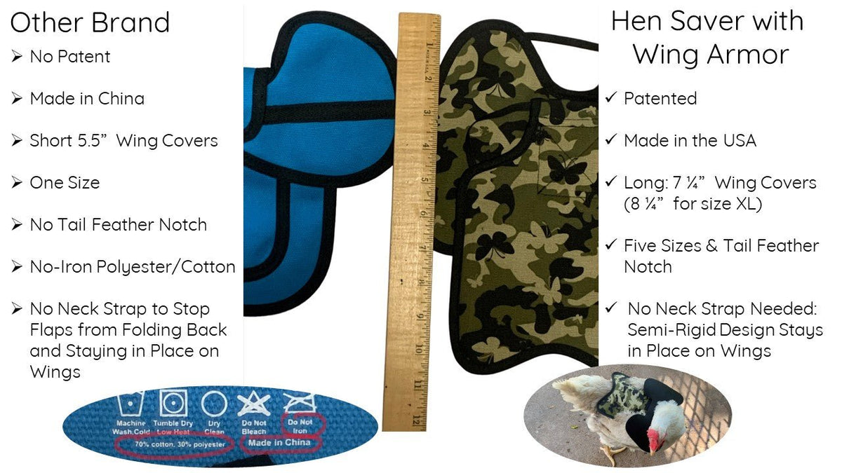 Crazy K Farm Pet and Poultry Hen Saver chicken saddle with shoulder protectors, made in the USA, designed for hen comfort and protection.