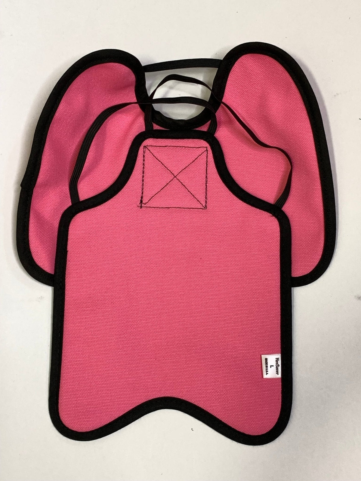 Crazy K Farm Pet and Poultry Hen Saver chicken apron with shoulder protectors, designed to shield hens from pecking injuries.