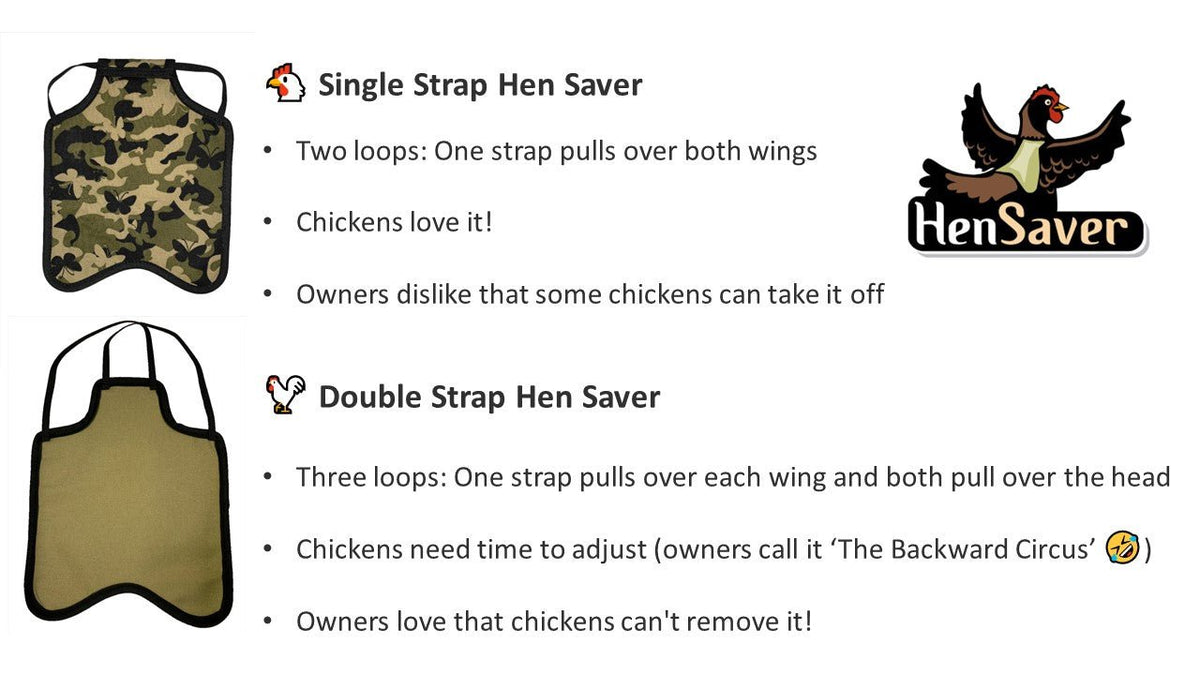 Ultra-light Crazy K Farm Hen Saver chicken saddle with cool mesh, shoulder protectors, designed for hens' comfort and protection.