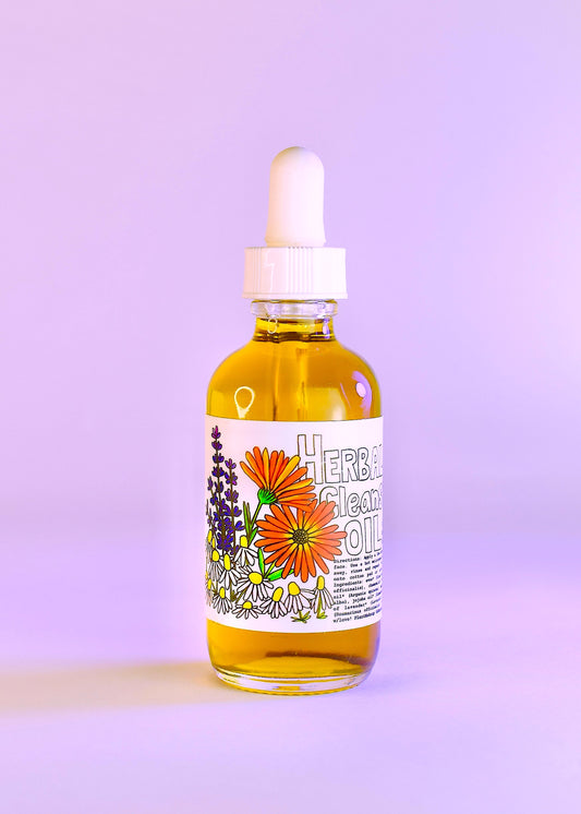 Plant Makeup Herbal Cleansing Oil bottle with natural ingredients and pump dispenser, designed for gentle facial cleansing.