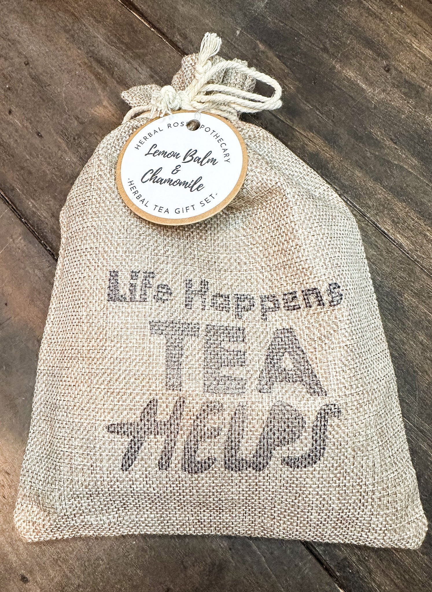 Herbalroseapothecary herbal tea gift bags with peppermint and lemon balm, featuring front cover design for herbal tea gift set.