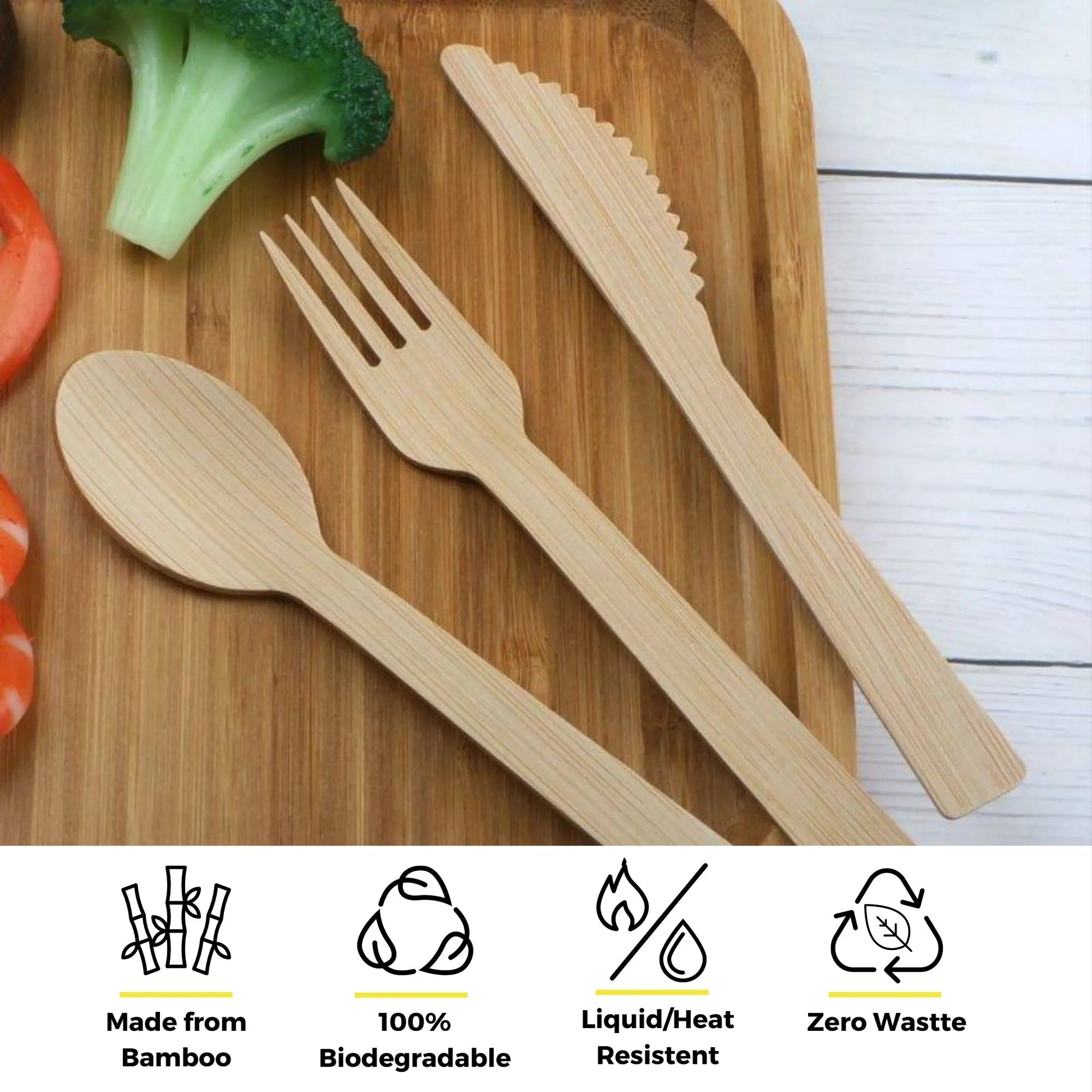 Six 6.7-inch bamboo forks from Holy City Straw Company, disposable cutlery with eco-friendly wooden design.