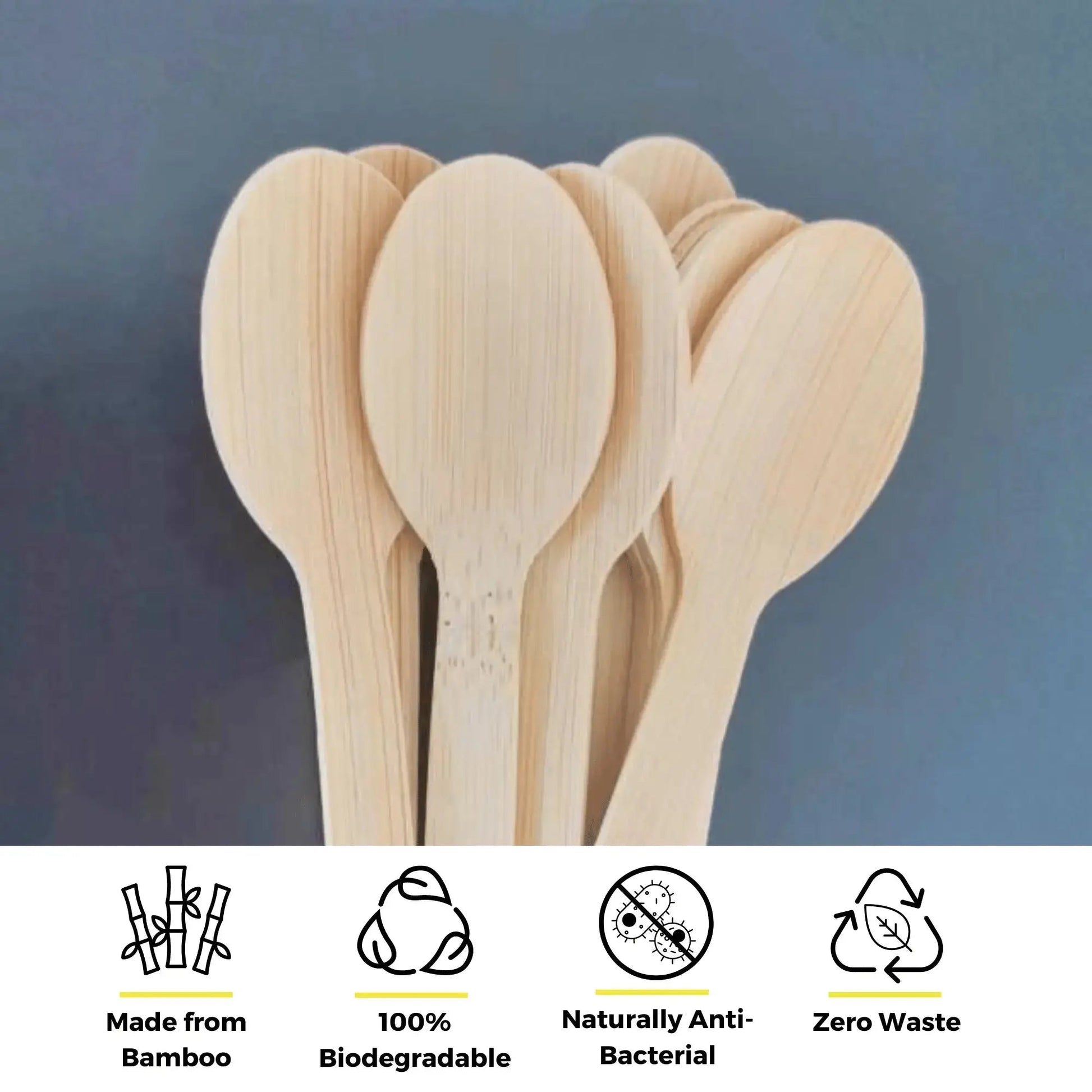 Set of four 4.3-inch bamboo taster spoons by Holy City Straw Company, disposable cutlery for tasting and sampling.