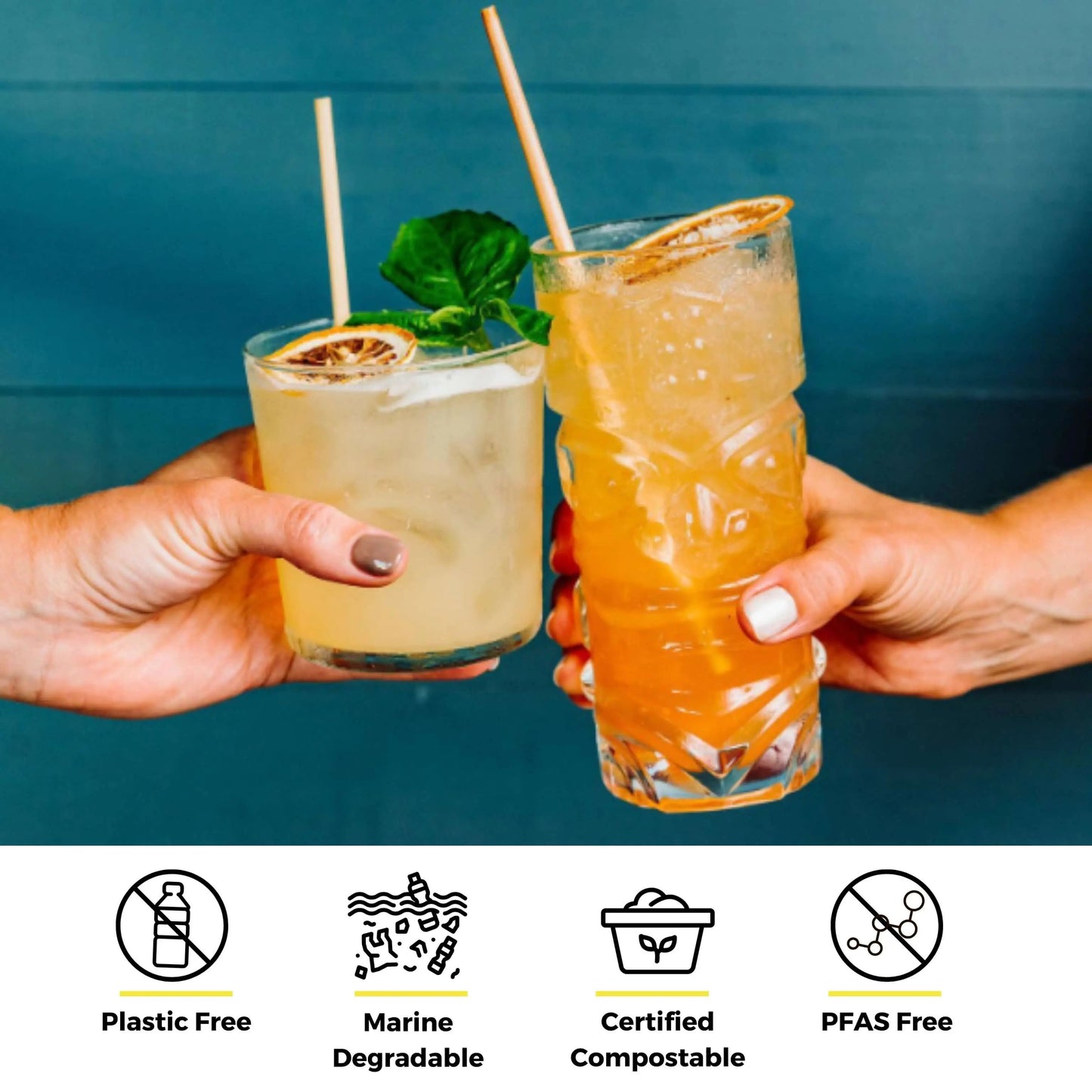 Set of 5.75-inch cocktail wheat straws from Holy City Straw Company, eco-friendly drinking straws for beverages.