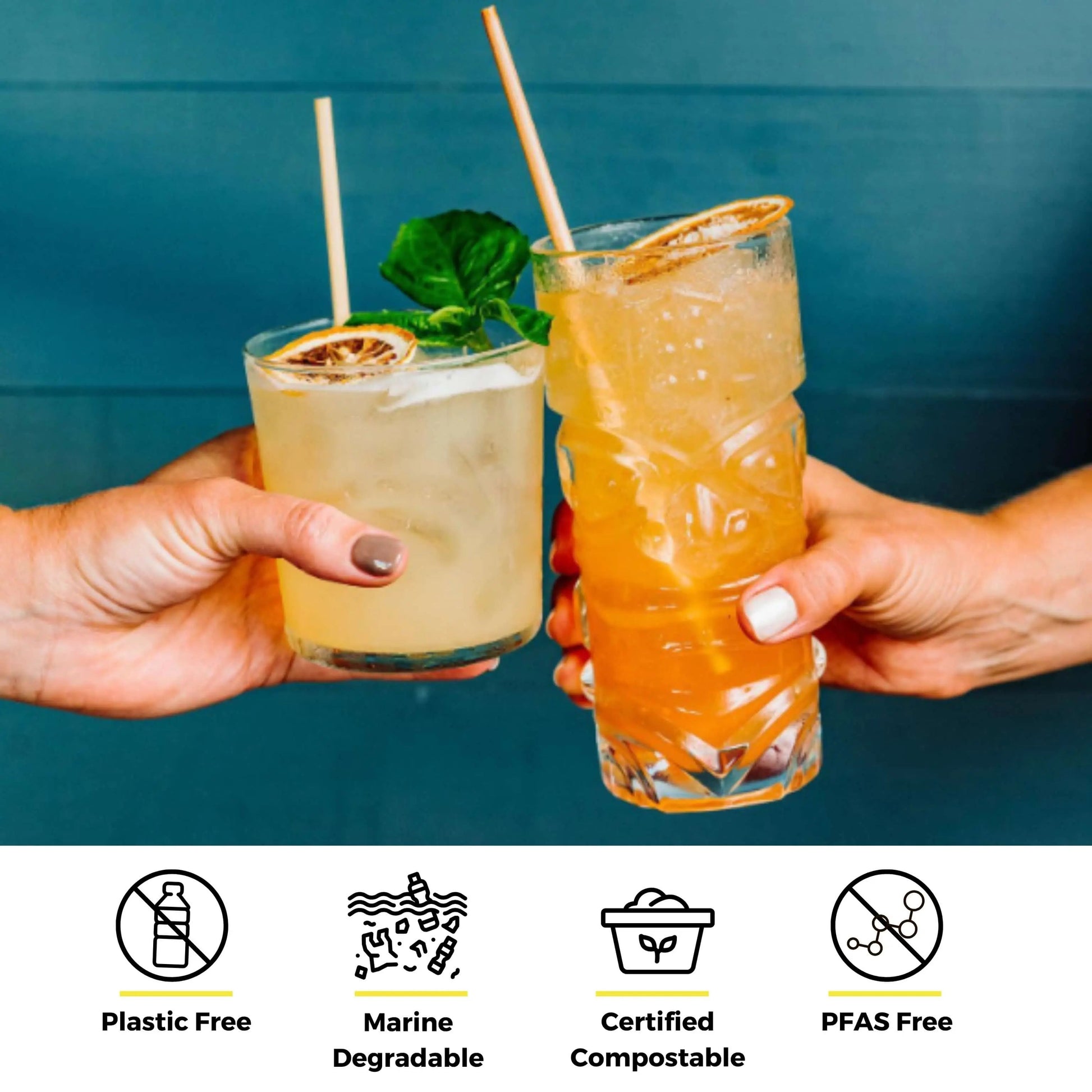 Set of 5.75-inch cocktail wheat straws from Holy City Straw Company, eco-friendly drinking straws for beverages.