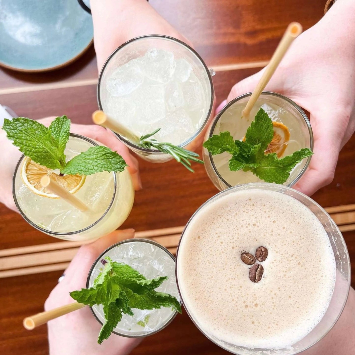 Holy City Straw Company 7.9-inch tall wheat drinking straws and stirrers for eco-friendly beverage use.