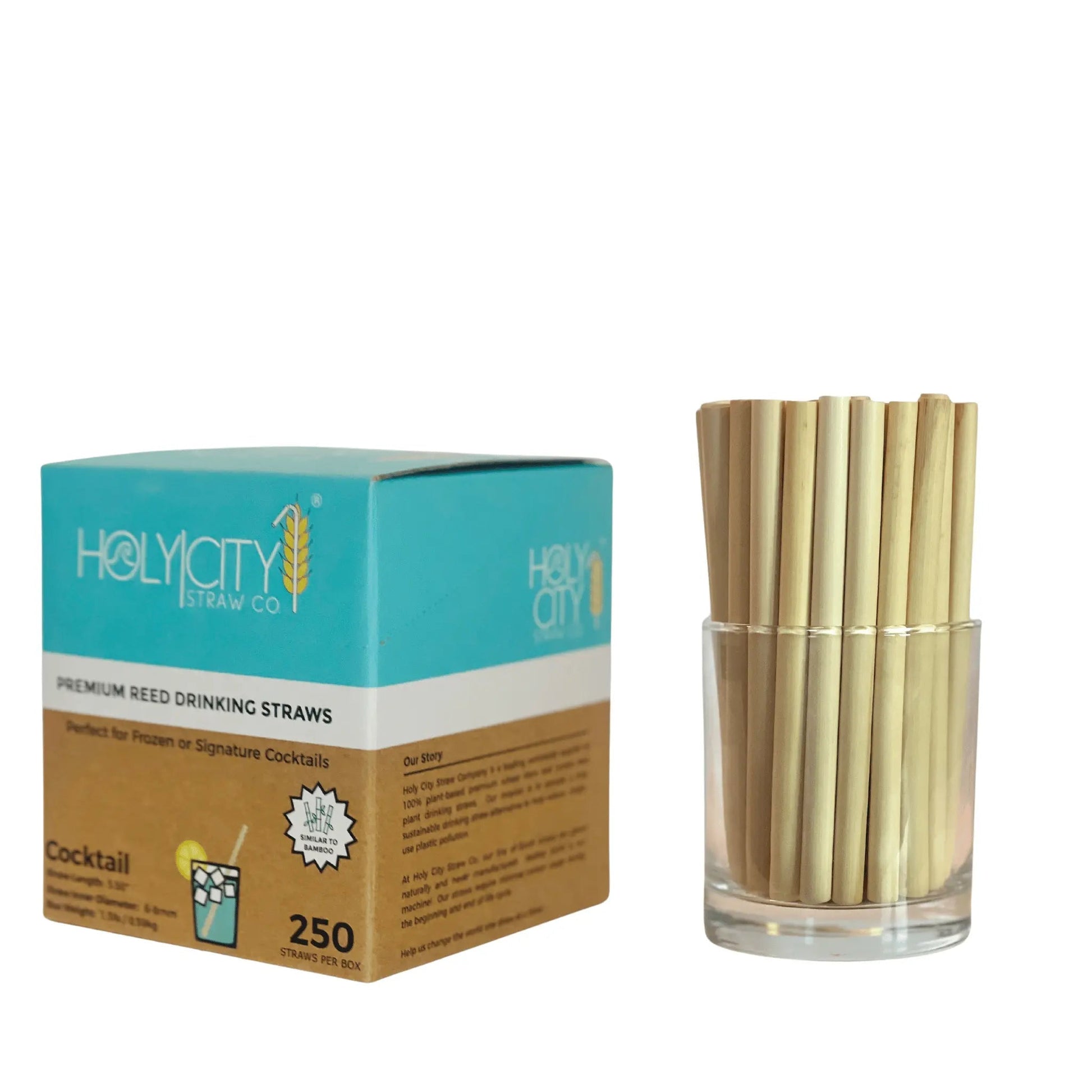 5.5-inch jumbo reed drinking straws by Holy City Straw Company, natural textured reusable straw for beverages