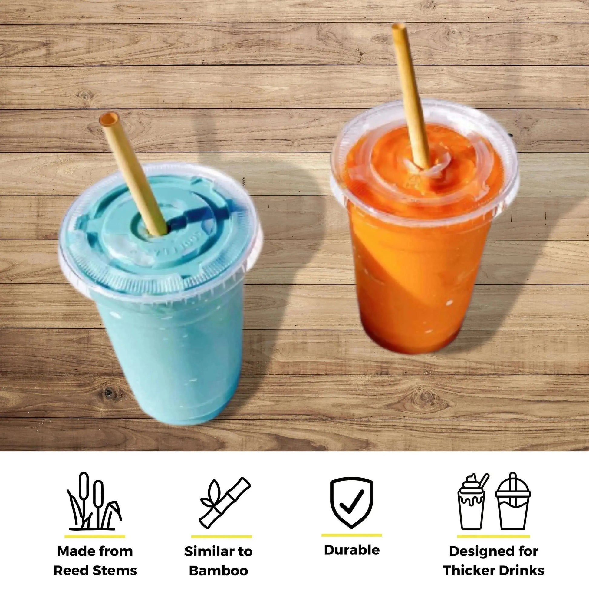 5.5-inch jumbo reed drinking straws by Holy City Straw Company, natural textured reed material for eco-friendly beverages.