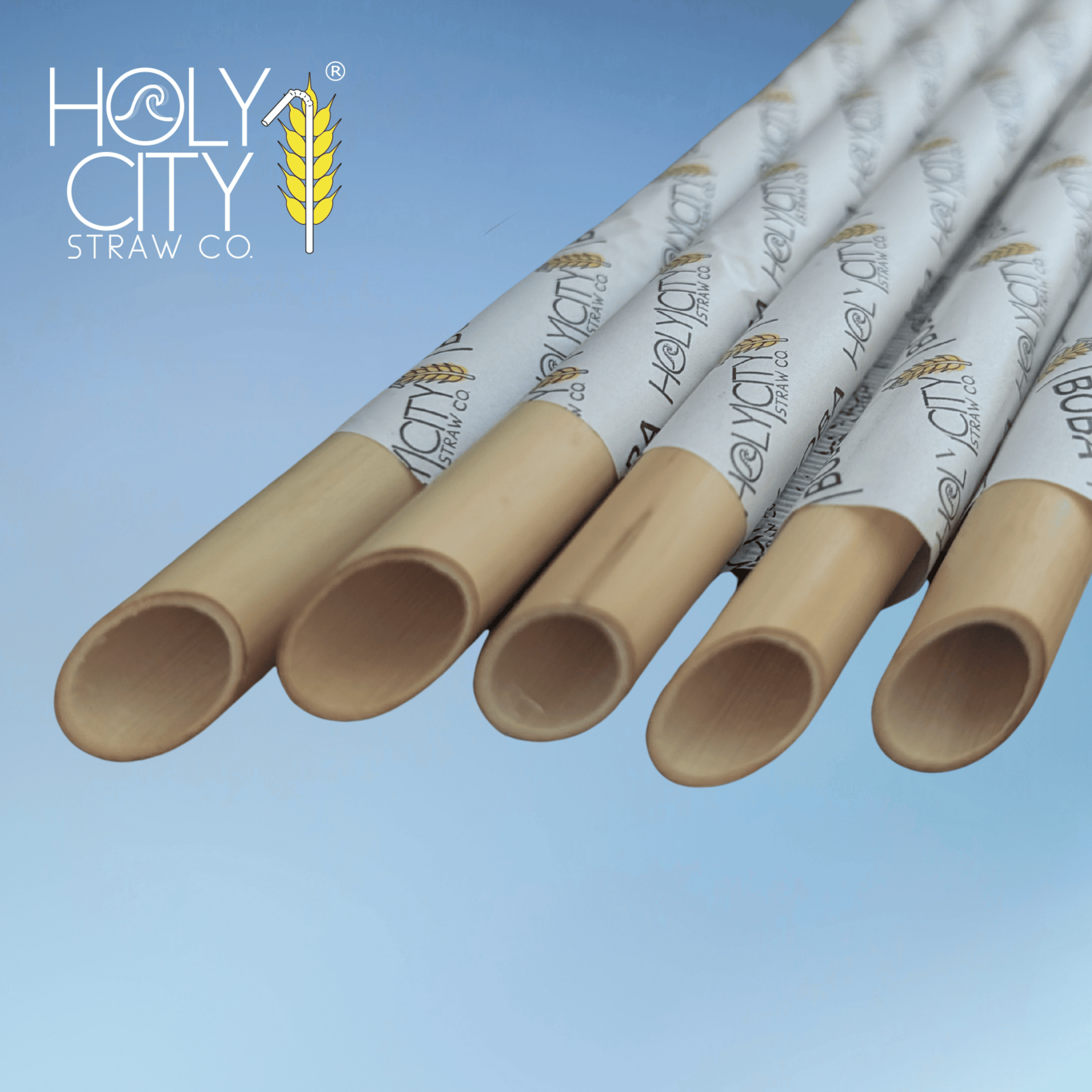 Holy City Straw Company 7.9-inch wrapped boba reed straws for drinking, made of natural reed material.