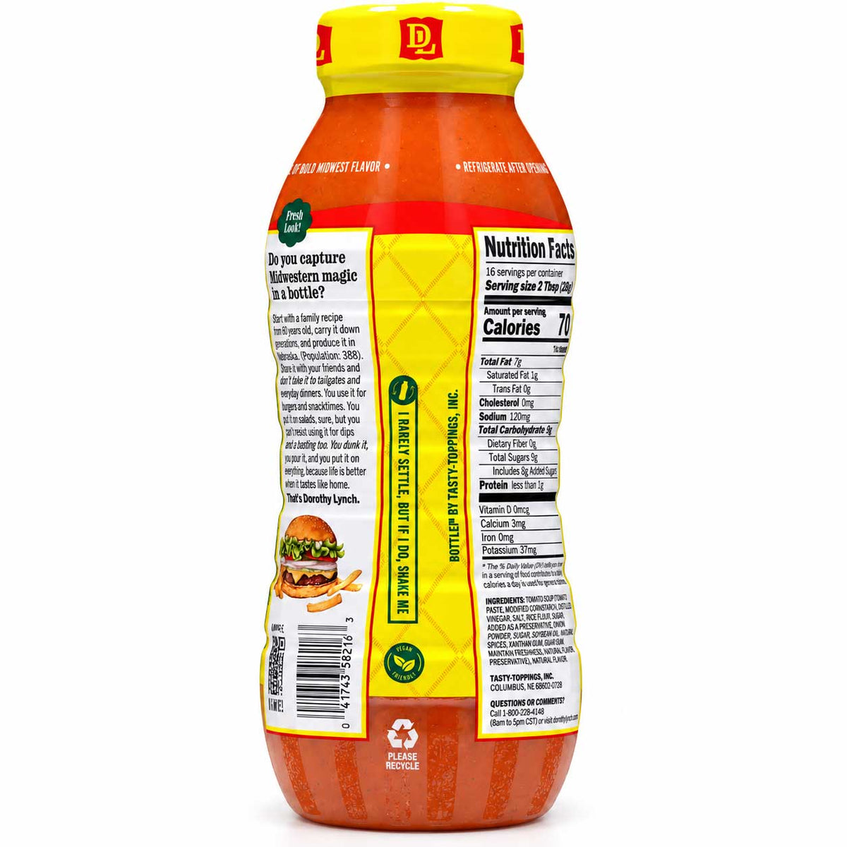 Homestyle Dorothy Lynch Salad Dressing bottle, 16 oz, gluten-free, with label showing a creamy dressing for salads.