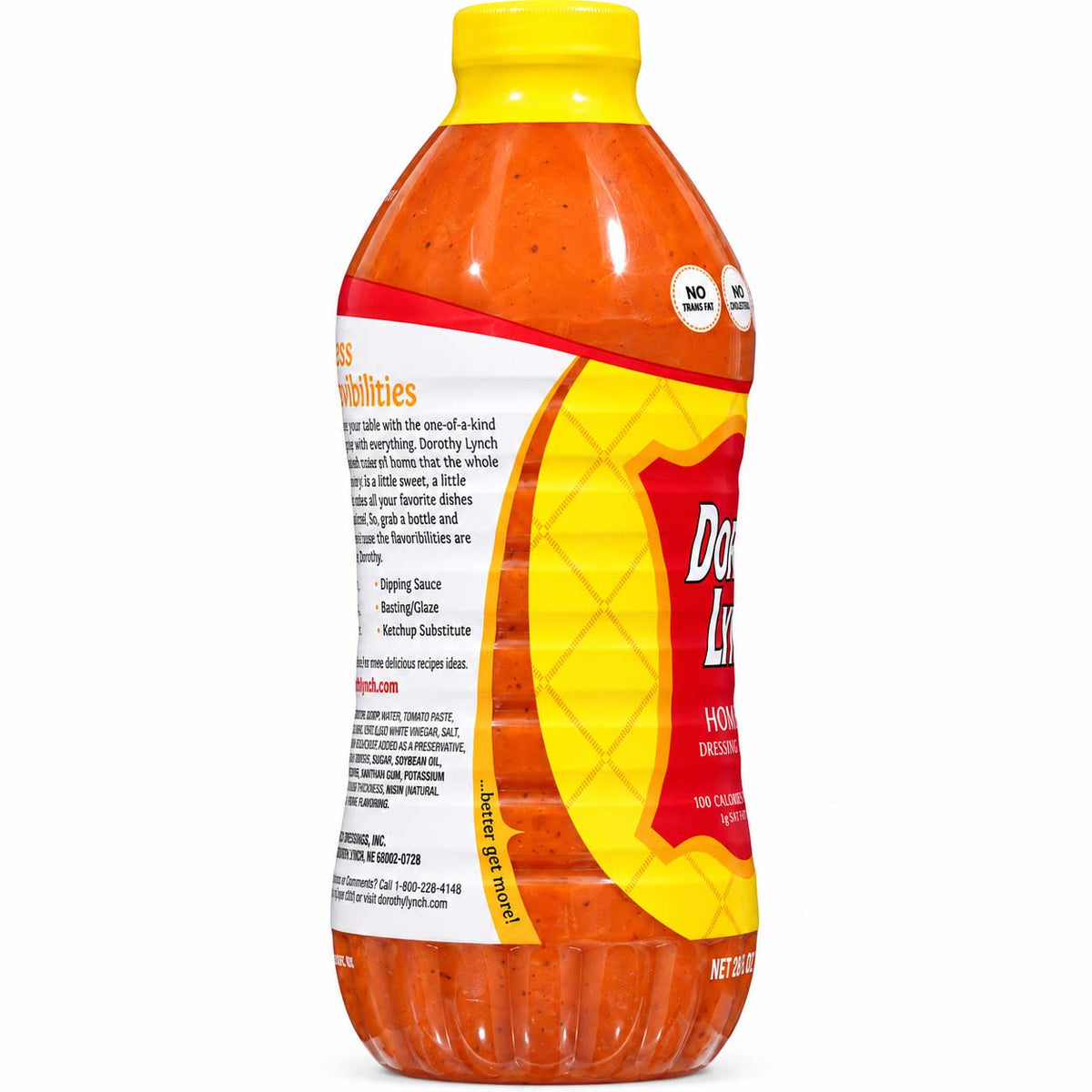 Homestyle Dorothy Lynch Salad Dressing in 32 oz bottle, gluten-free, with creamy texture and classic flavor, displayed from the side.