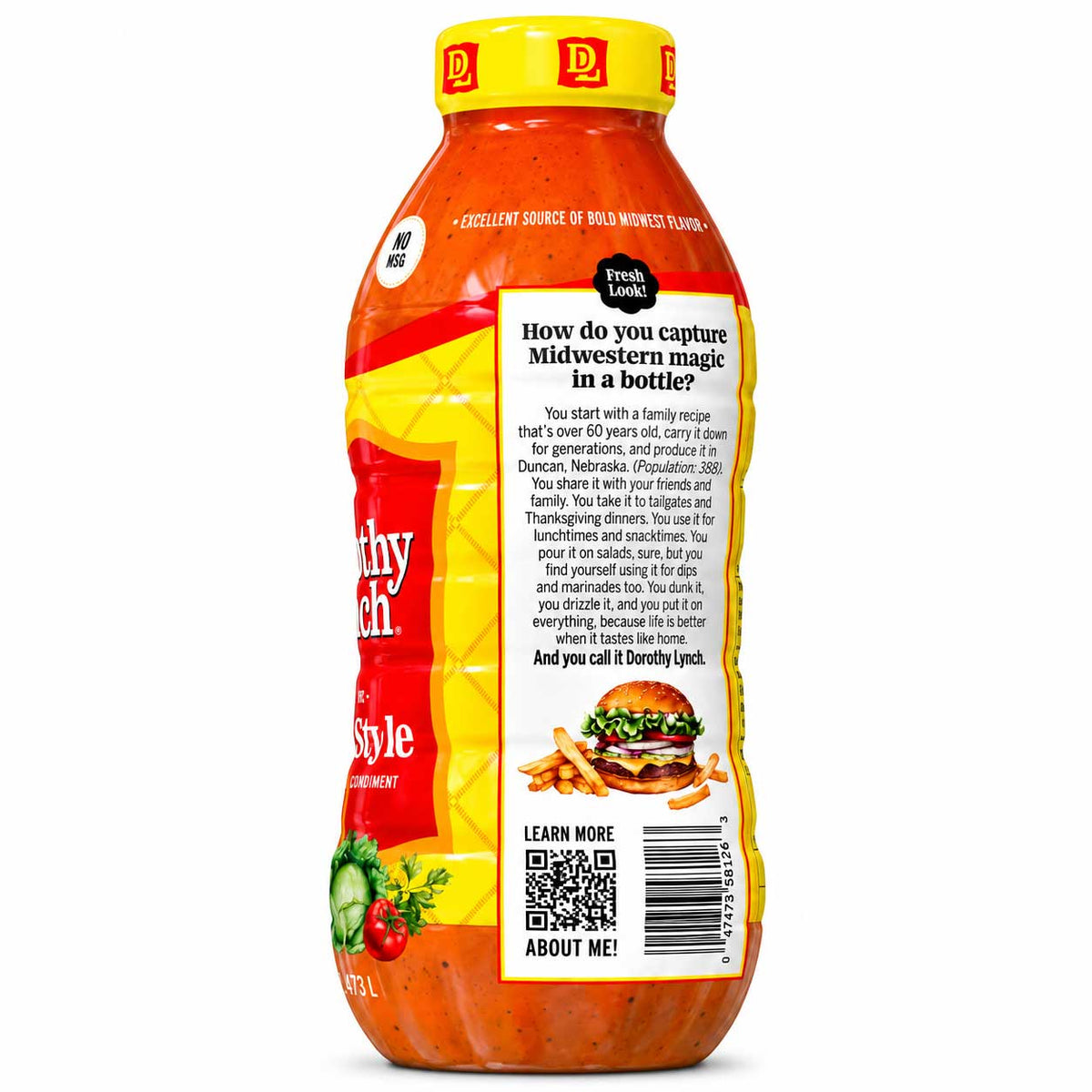 Homestyle Dorothy Lynch salad dressing in an 8 oz bottle, gluten-free, with a label showing the branding and product details.