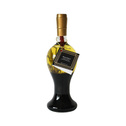 Bottle of Melina's Balsoli Oil by Hongar Farms, 500mL container with clear label and golden oil inside.