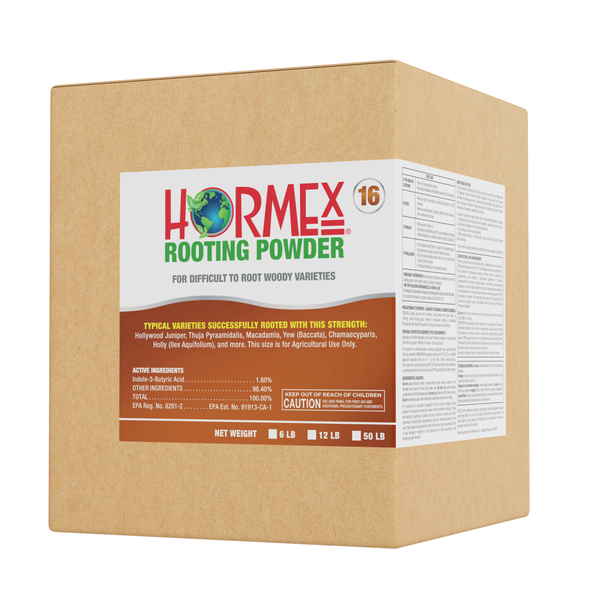 HORMEX Rooting Powder #16 in 3/4 oz bottle, plant supplement for difficult hardwood plants and tree cuttings, includes 1.60 IBA.
