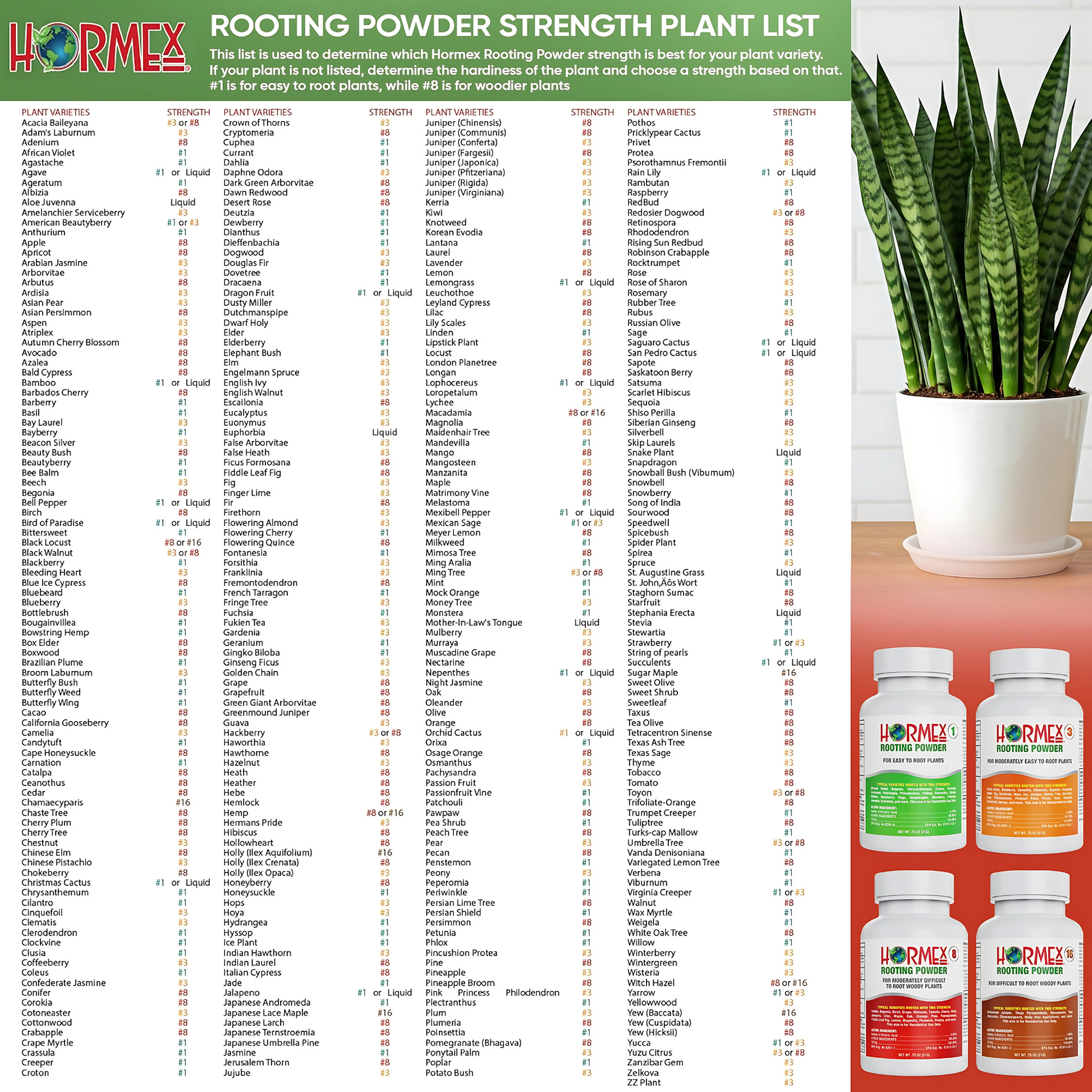 HORMEX Rooting Powder #16 in 3/4 oz bottle, natural plant supplement for hardwood plant and tree cuttings, contains 1.60 IBA