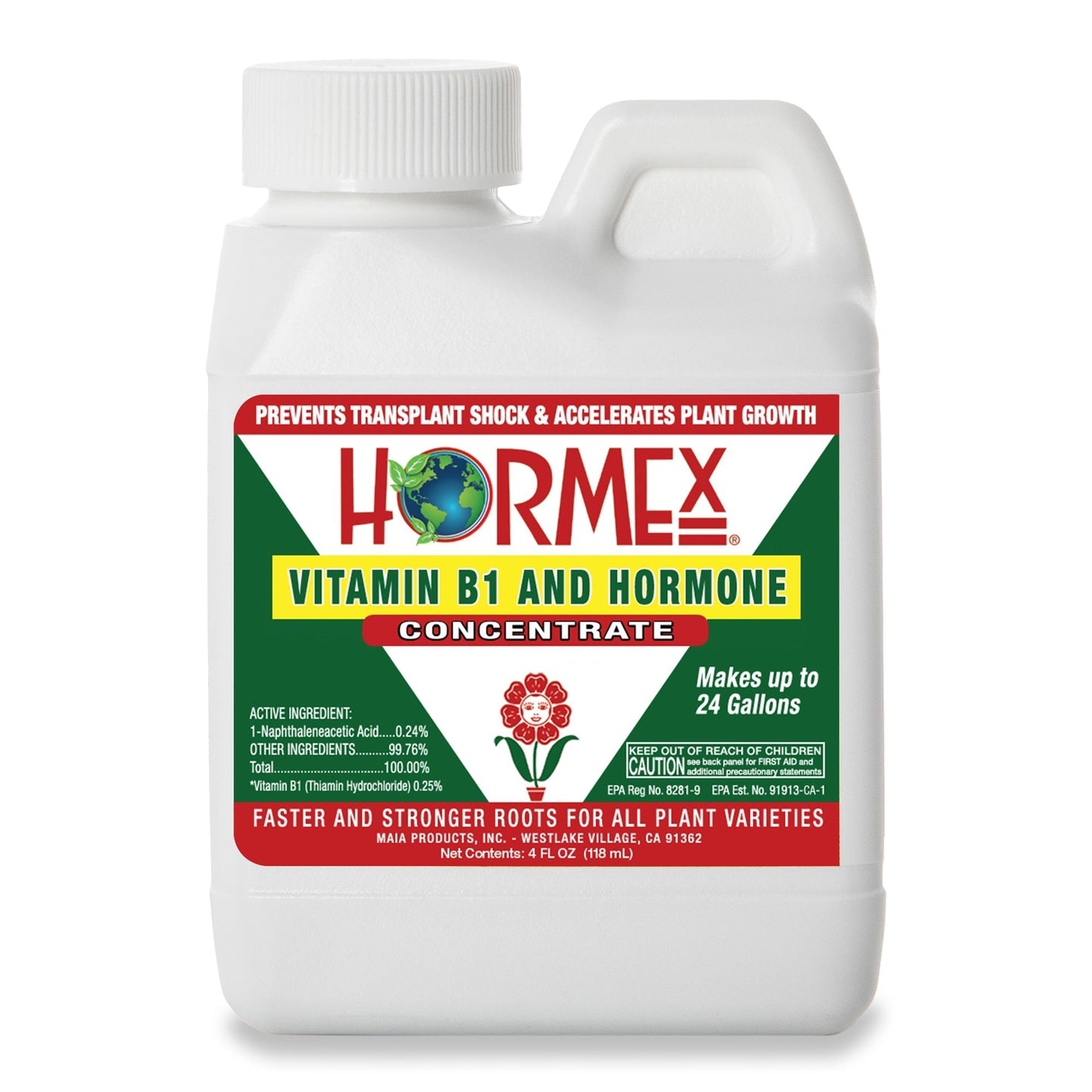 HORMEX Rooting Hormone Concentrate with B1 for plant root growth, used on houseplants, gardens, trees, fruits, and vegetables.