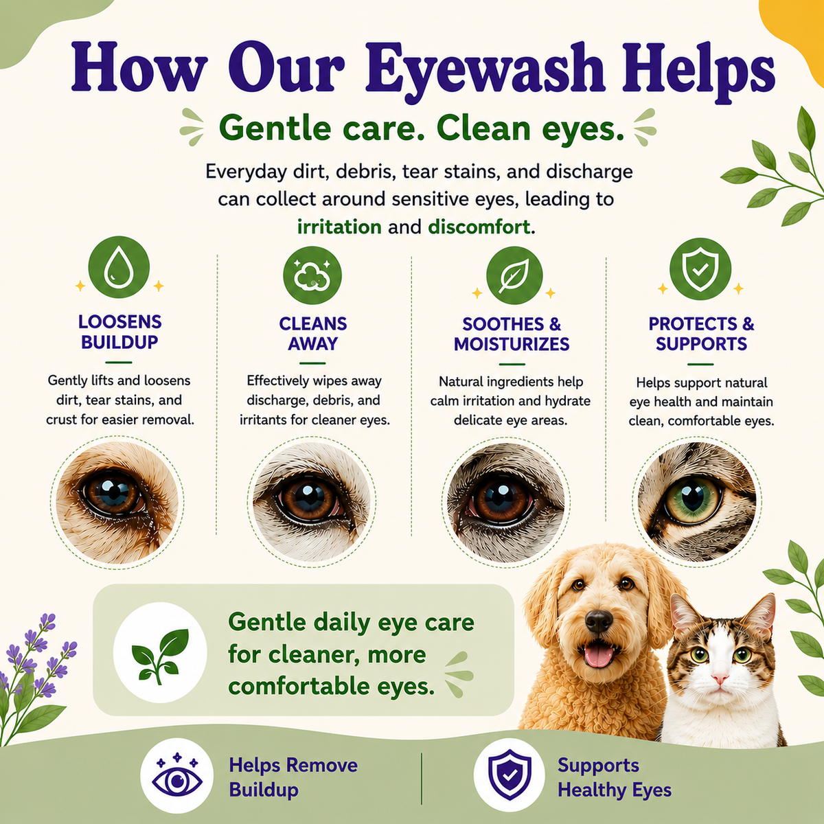 ReNewedPet 4-All Pets Eyewash bottle for gentle eye cleaning and grooming of pets, suitable for all pet types.