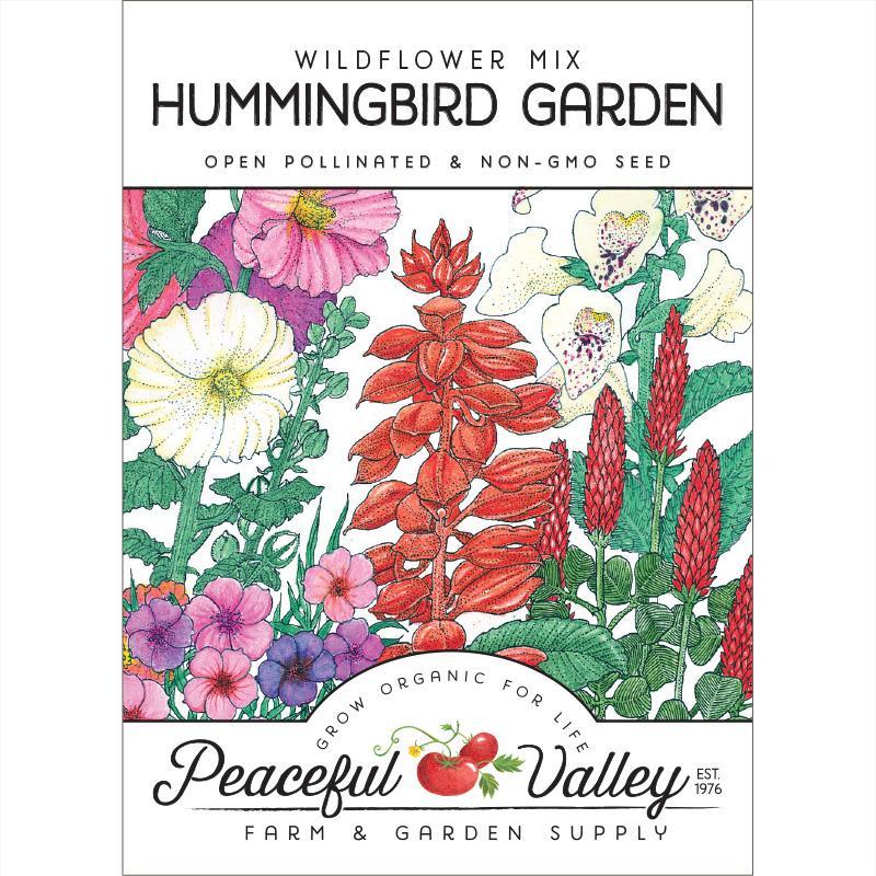 Hummingbird Garden Wildflower Mix pack of flower seeds by Grow Organic, showing colorful wildflower seed packet for attracting hummingbirds.