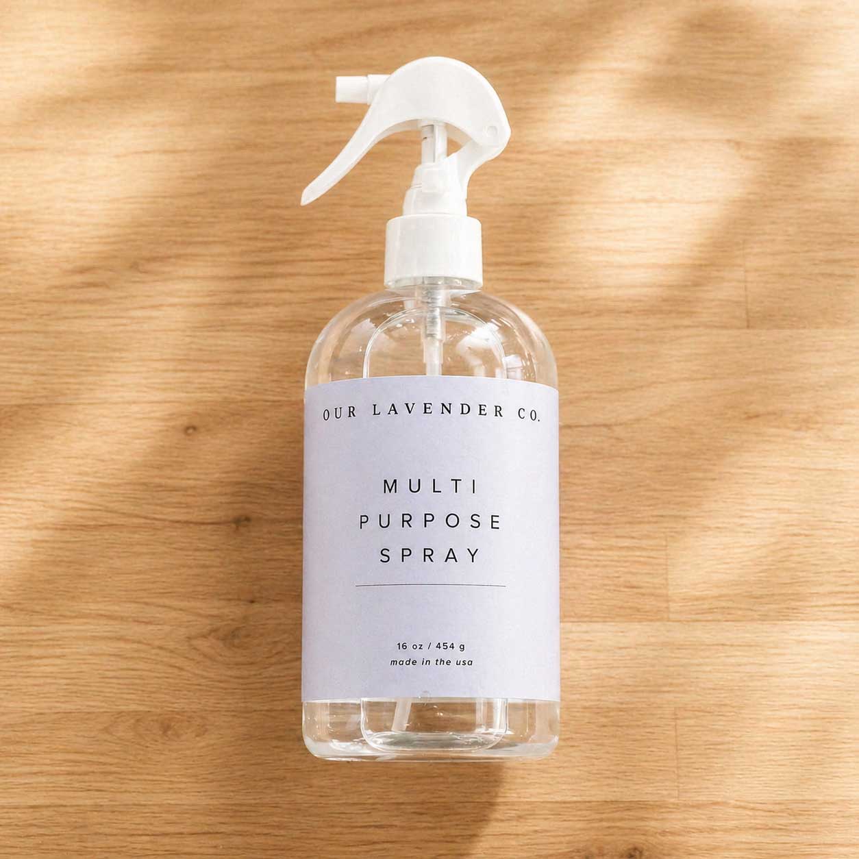 Lavender multipurpose cleaning spray by Our Lavender Co in a spray bottle, suitable for home and garden use.