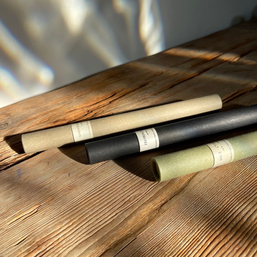 Tilley + Me aromatic essential oil incense sticks with packaging and accessories for aromatherapy use.