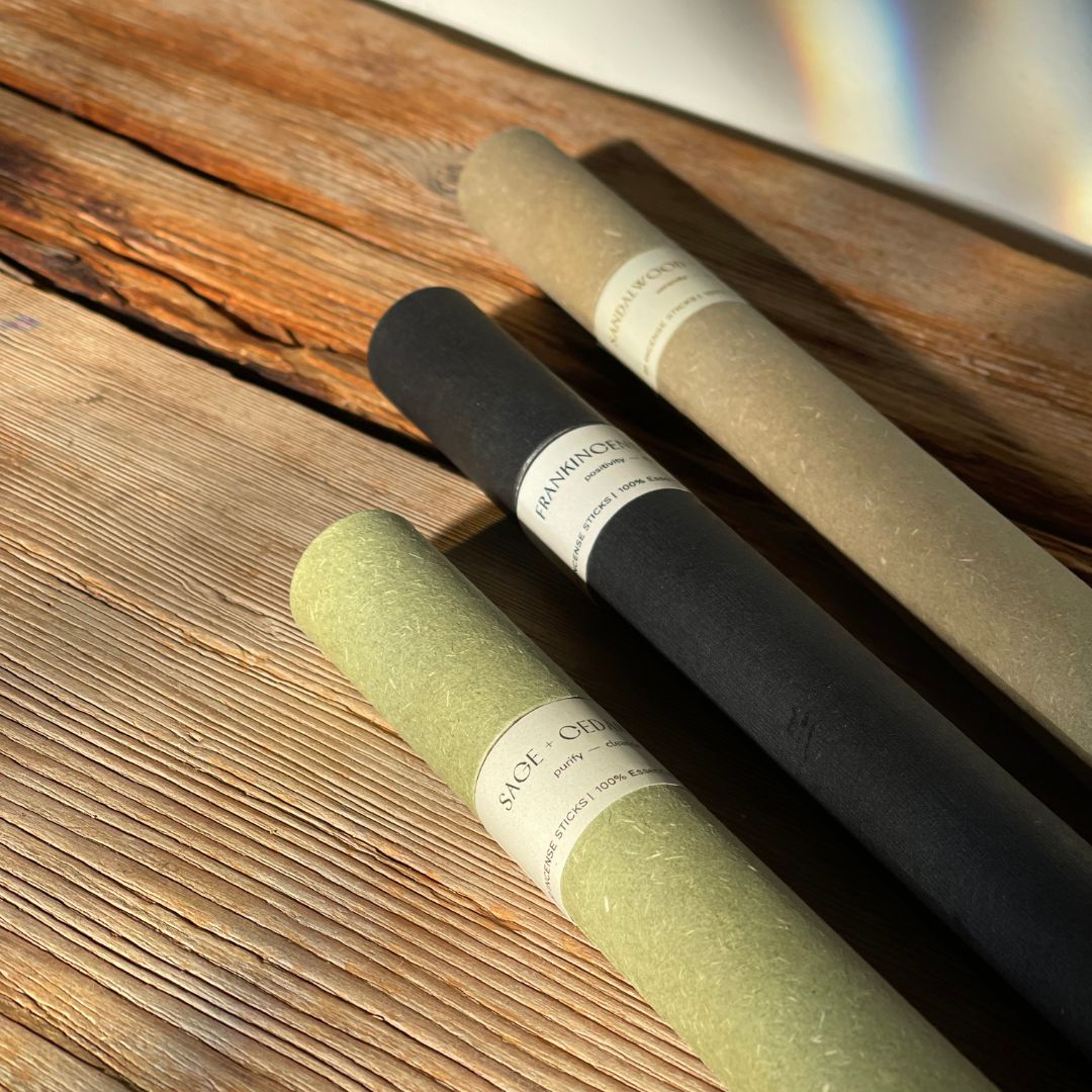 Set of Tilley + Me essential oil incense sticks with matching accessories for aromatherapy and natural scent diffusion.