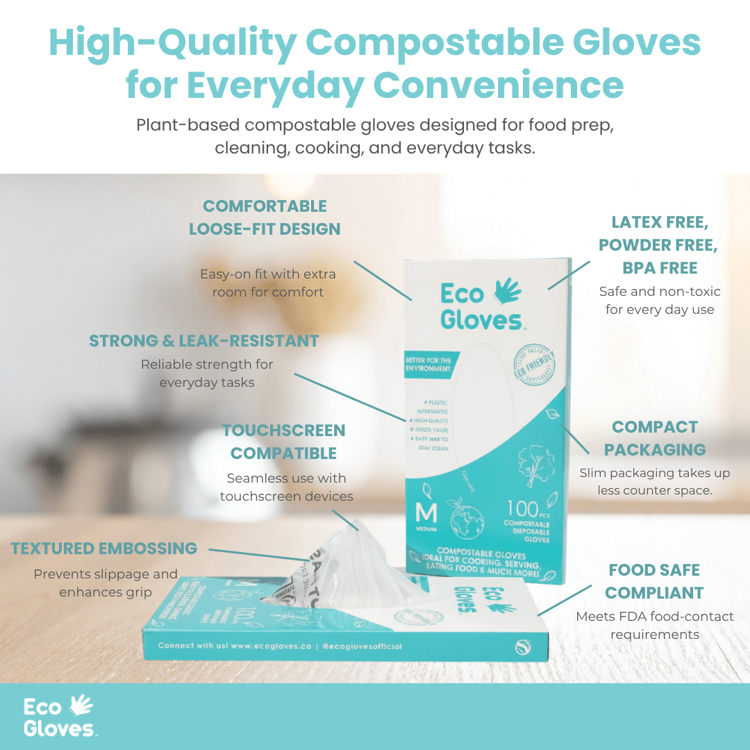 Compostable Disposable Gloves - Clear (100 gloves/box) | Eco Gloves