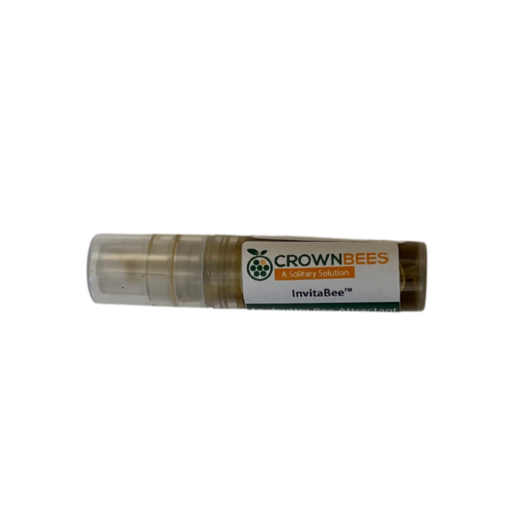 InvitaBee Summer Leaf Bee Attractant from CrownBees, showing a close-up of the leafcutter bee attractant package with leaf illustrations