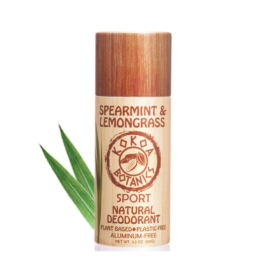 KOKOA BOTANICS natural deodorant stick with lemongrass and spearmint, aluminum-free, plastic-free, 3.2 oz for sport use