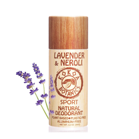 Kokoa Botanics Lavender & Neroli natural deodorant stick, aluminum-free, plastic-free, vegan skincare for sports, 3.2 oz