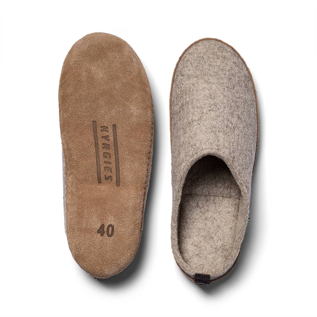 Kyrgies Indoor Wool Slides in neutral tones, featuring soft wool material and slip-on design for comfortable indoor wear