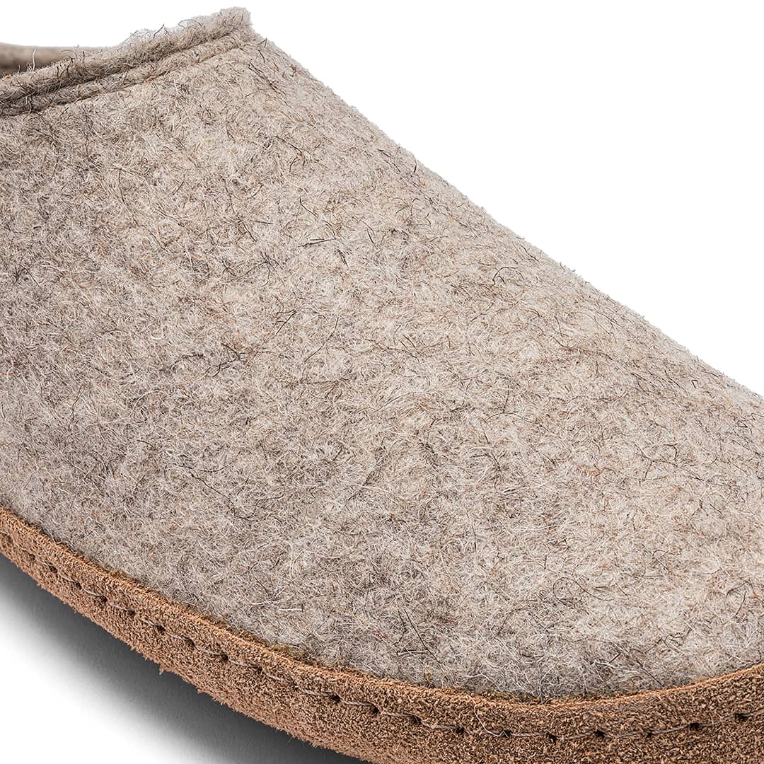 Kyrgies Indoor Wool Slides in oatmeal color, size Euro 35, soft wool slippers for indoor comfort.