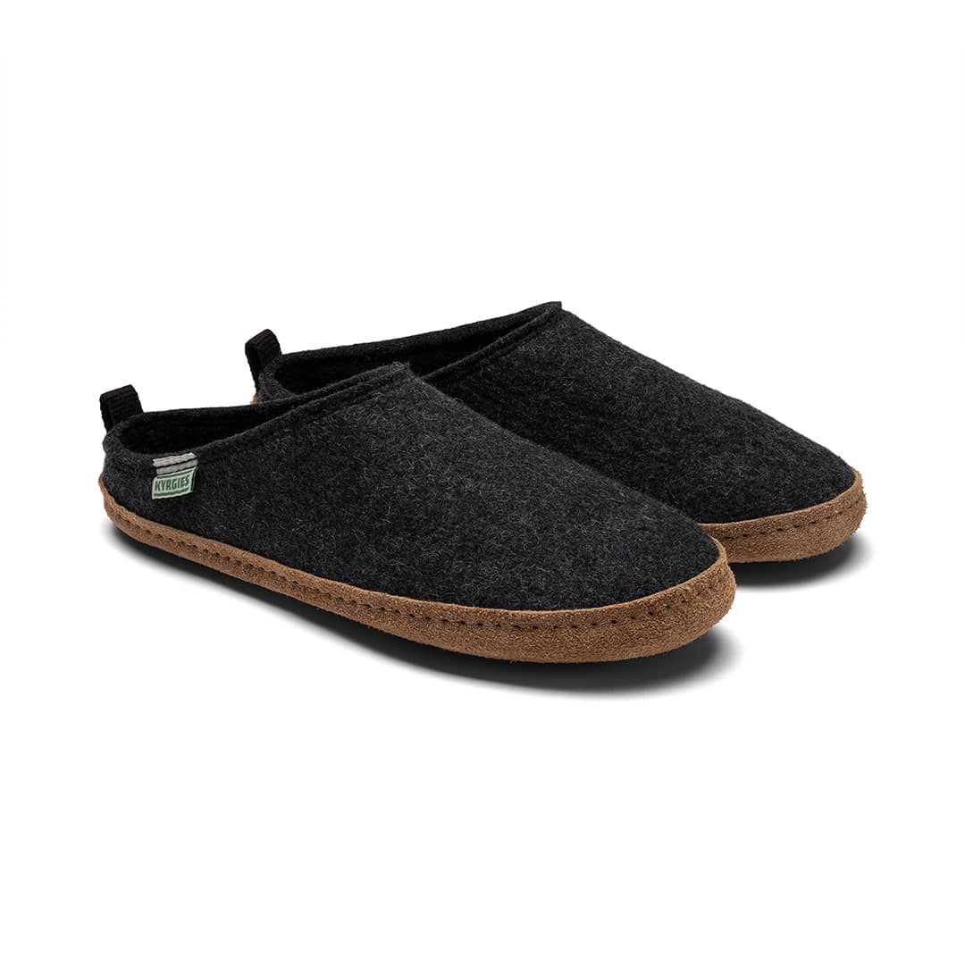 Kyrgies indoor wool slides in oatmeal color, cozy slip-on footwear with soft wool lining, size 35.