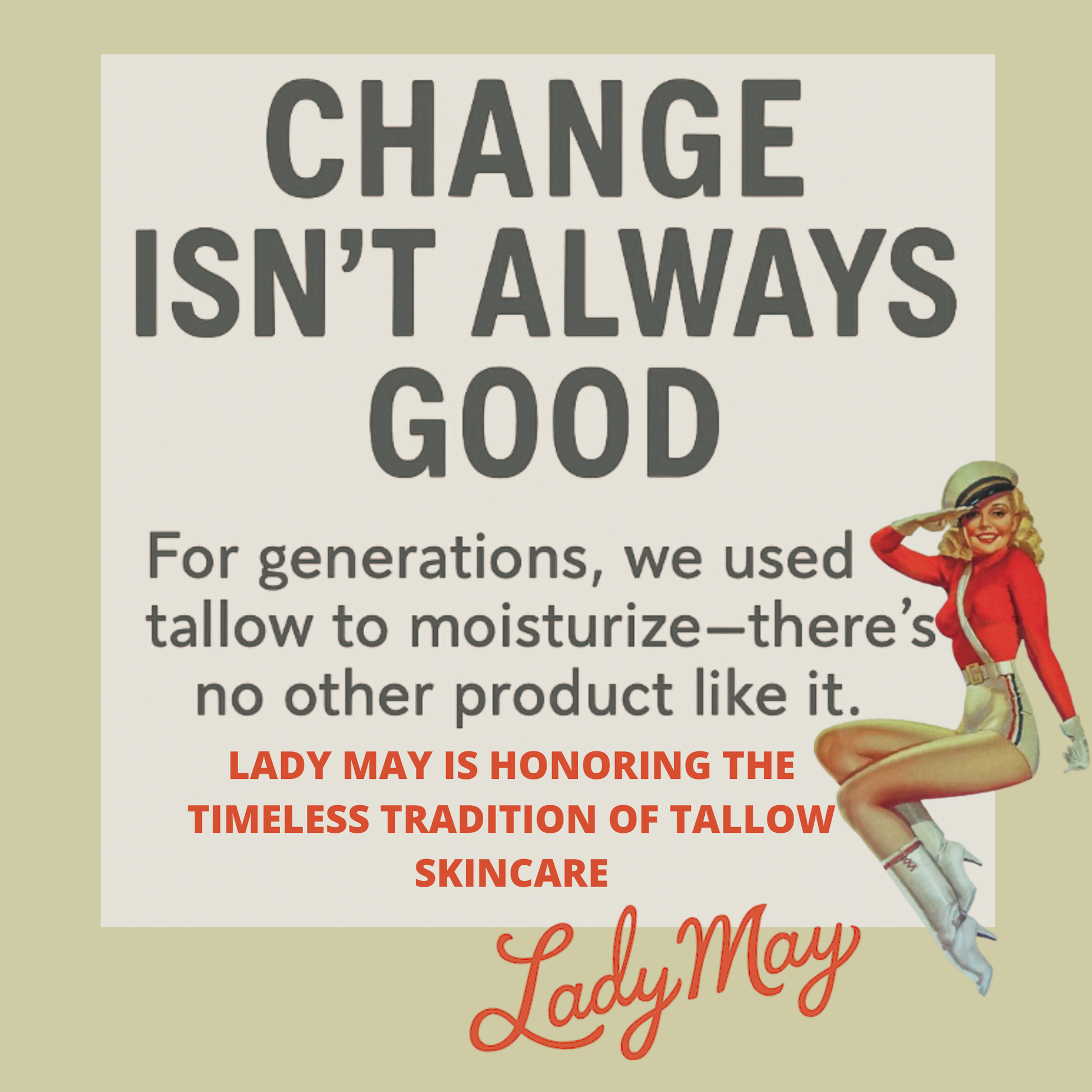 Lady May Tallow unscented whipped tallow body cream, natural moisturizer for face and body, preservative-free skincare product.