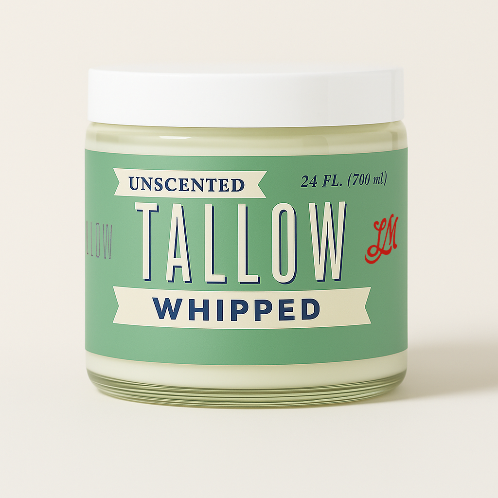 Lady May Tallow unscented whipped tallow moisturizer in a jar, natural beef tallow cream for face and body, preservative-free skincare