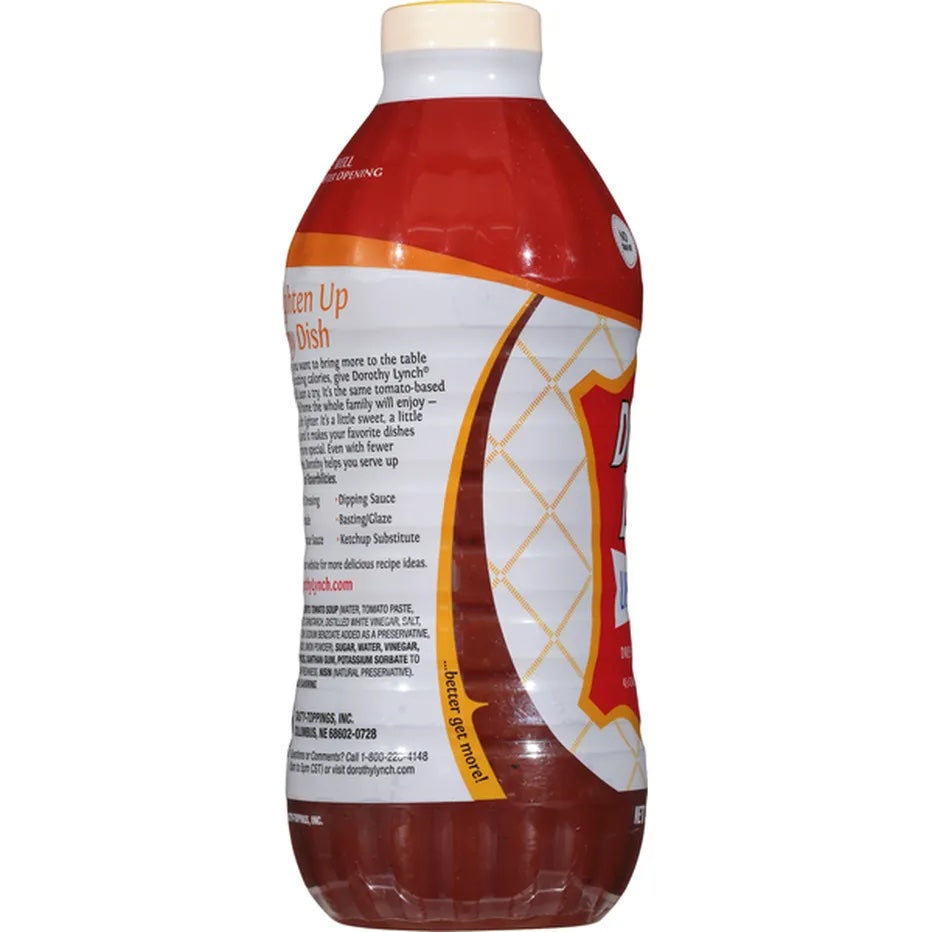 Large 32 oz bottle of Light and Lean Dorothy Lynch Salad Dressing, gluten-free food product with a clear label and cap.