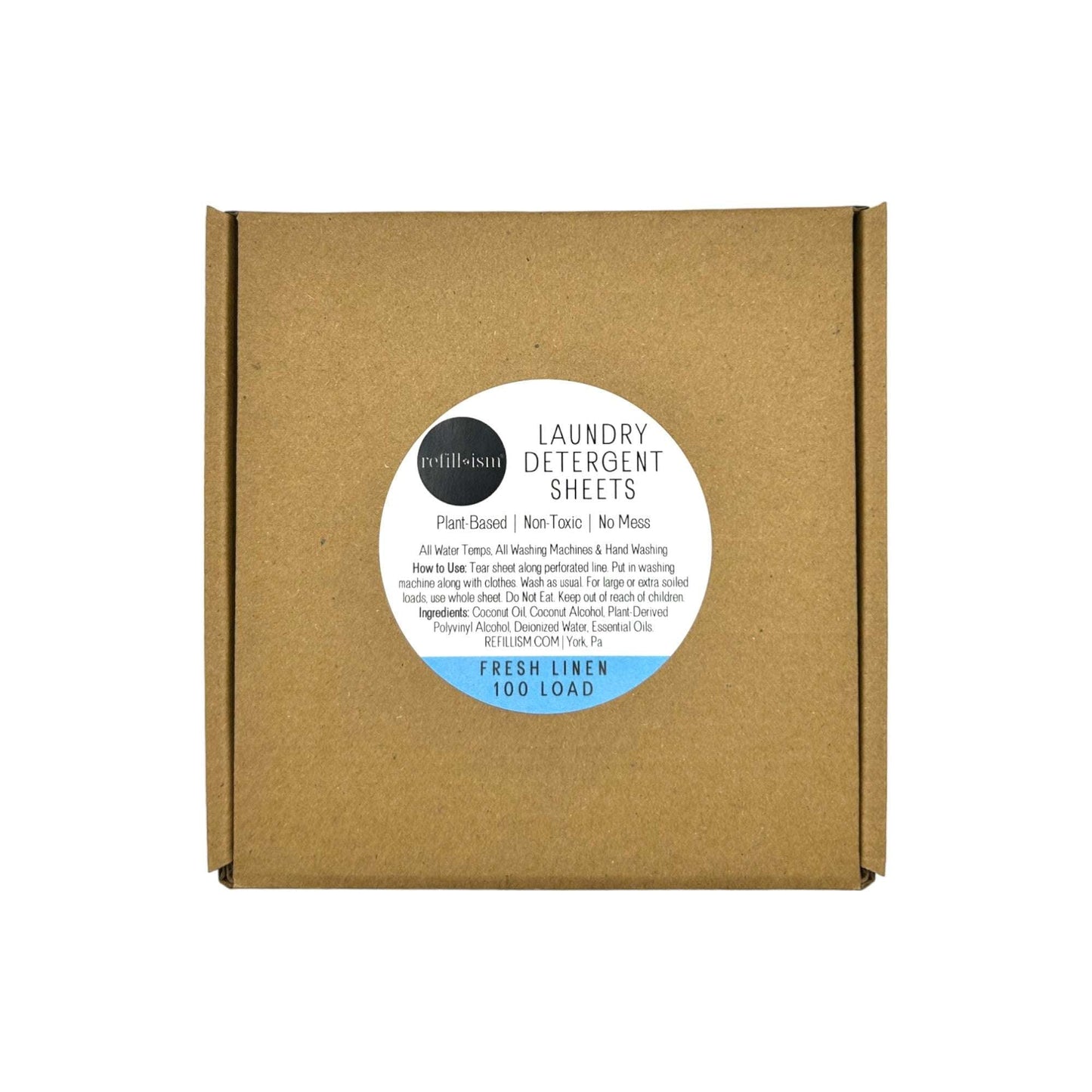 Reflism eco-friendly laundry detergent sheets for 100 loads, plant-based and natural, shown in a clean, eco-conscious home setting.