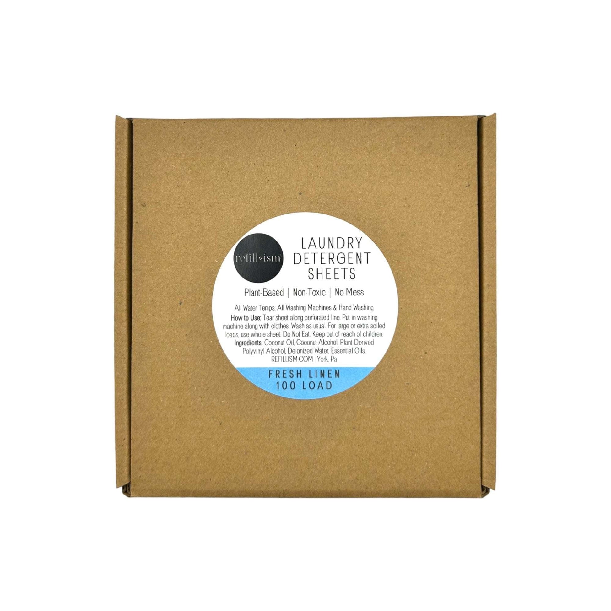 Reflism eco-friendly laundry detergent sheets for 100 loads, plant-based and natural, shown in a clean, eco-conscious home setting.