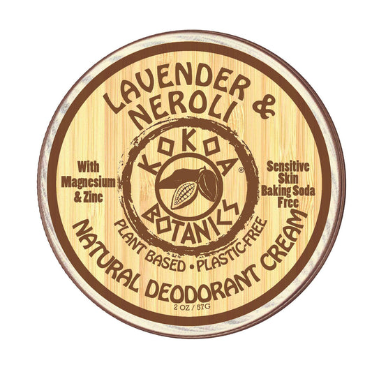 KOKOA BOTANICS Lavender & Neroli natural deodorant cream for sensitive skin in 2.5 oz jar with lavender flowers visible
