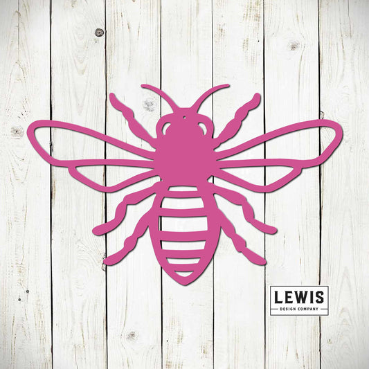 Honey Bee metal garden sign by Lewis Design Company, outdoor bee wall decor with black finish, perfect for spring and summer gardens.