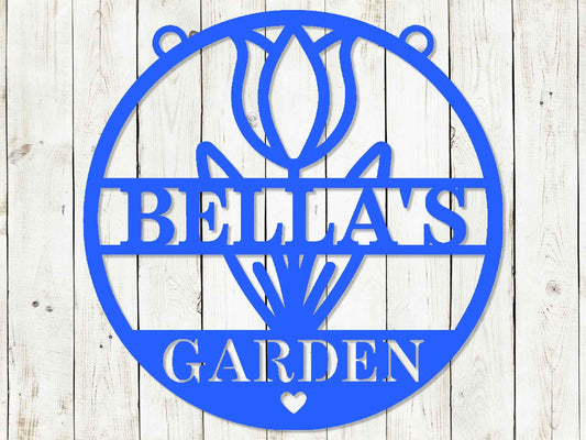 Black 12x12 flower garden custom hanging sign by Lewis Design Company, outdoor patio and garden art for decorative outdoor space.