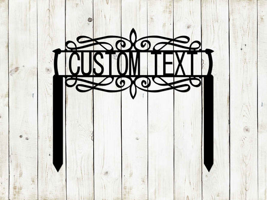 Black custom decorative garden sign by Lewis Design Company, outdoor patio and garden art, 15x13 inches.