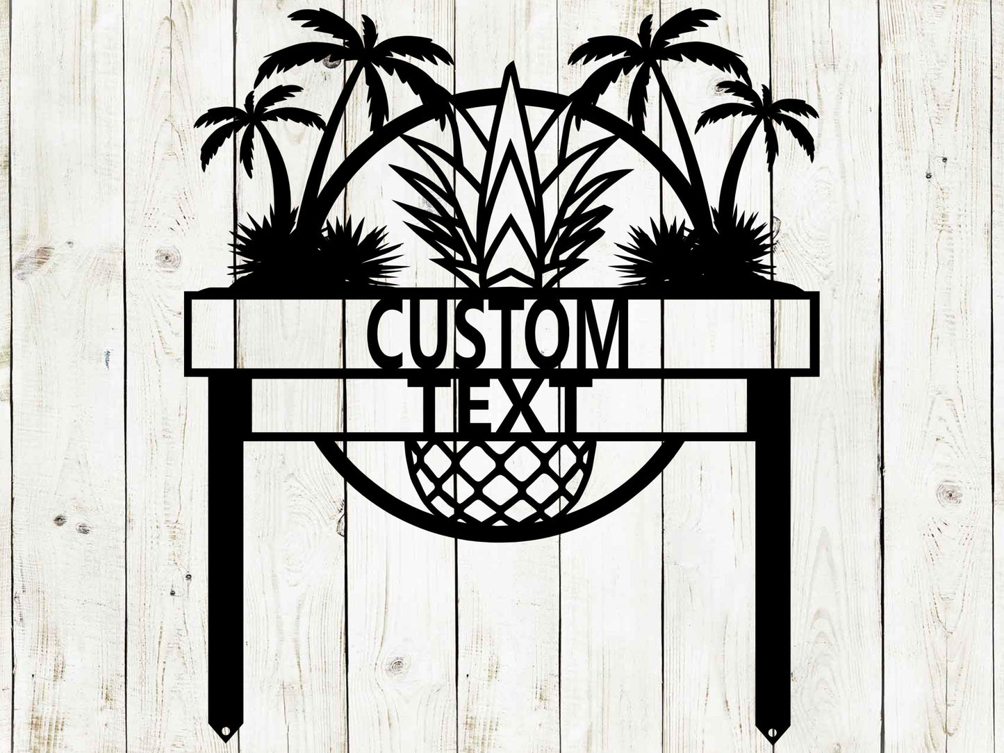 Custom tropical garden sign by Lewis Design Company, black outdoor patio and garden art for beach house decor, 15x17.5 inches.