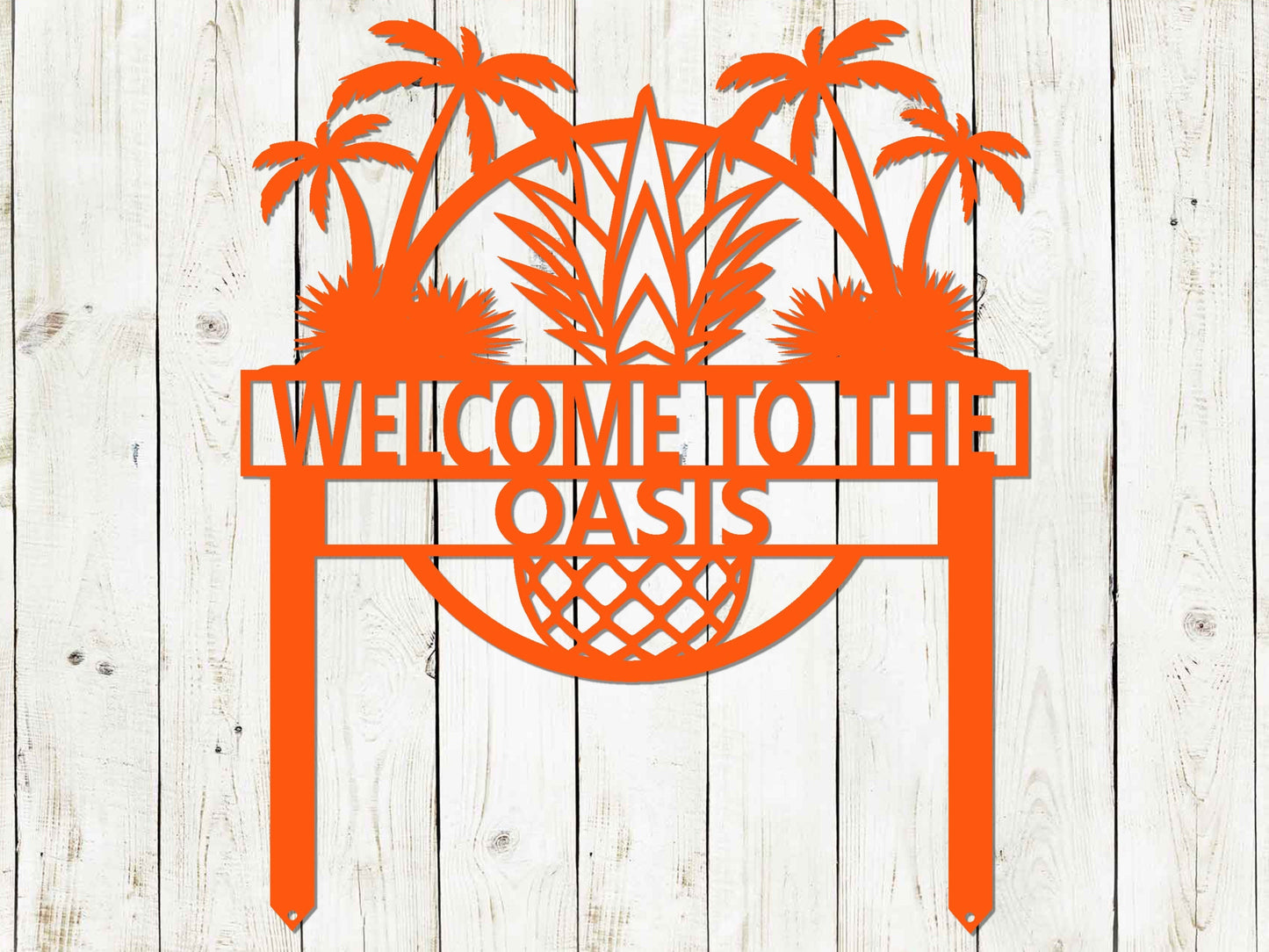 Black custom tropical garden sign by Lewis Design Company, outdoor patio and beach house decor, 15x17.5 inches.