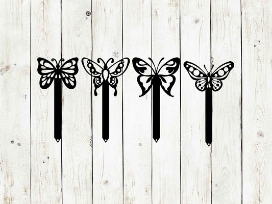 Black butterfly metal yard stake by Lewis Design Company, outdoor garden decor, 15x8.5 inches, decorative patio and garden art.