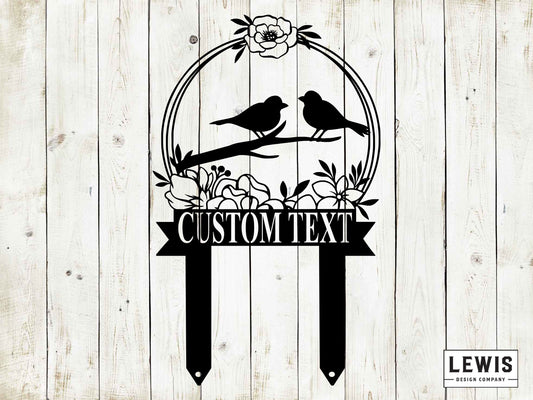 Black metal bird garden stake from Lewis Design Company, outdoor patio and garden art, 17x10.5 inches, decorative metal sculpture