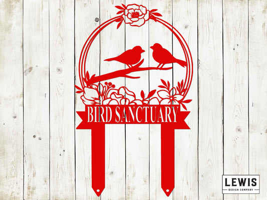 Black metal bird garden stake by Lewis Design Company, decorative outdoor patio and garden art for yard or flower beds.