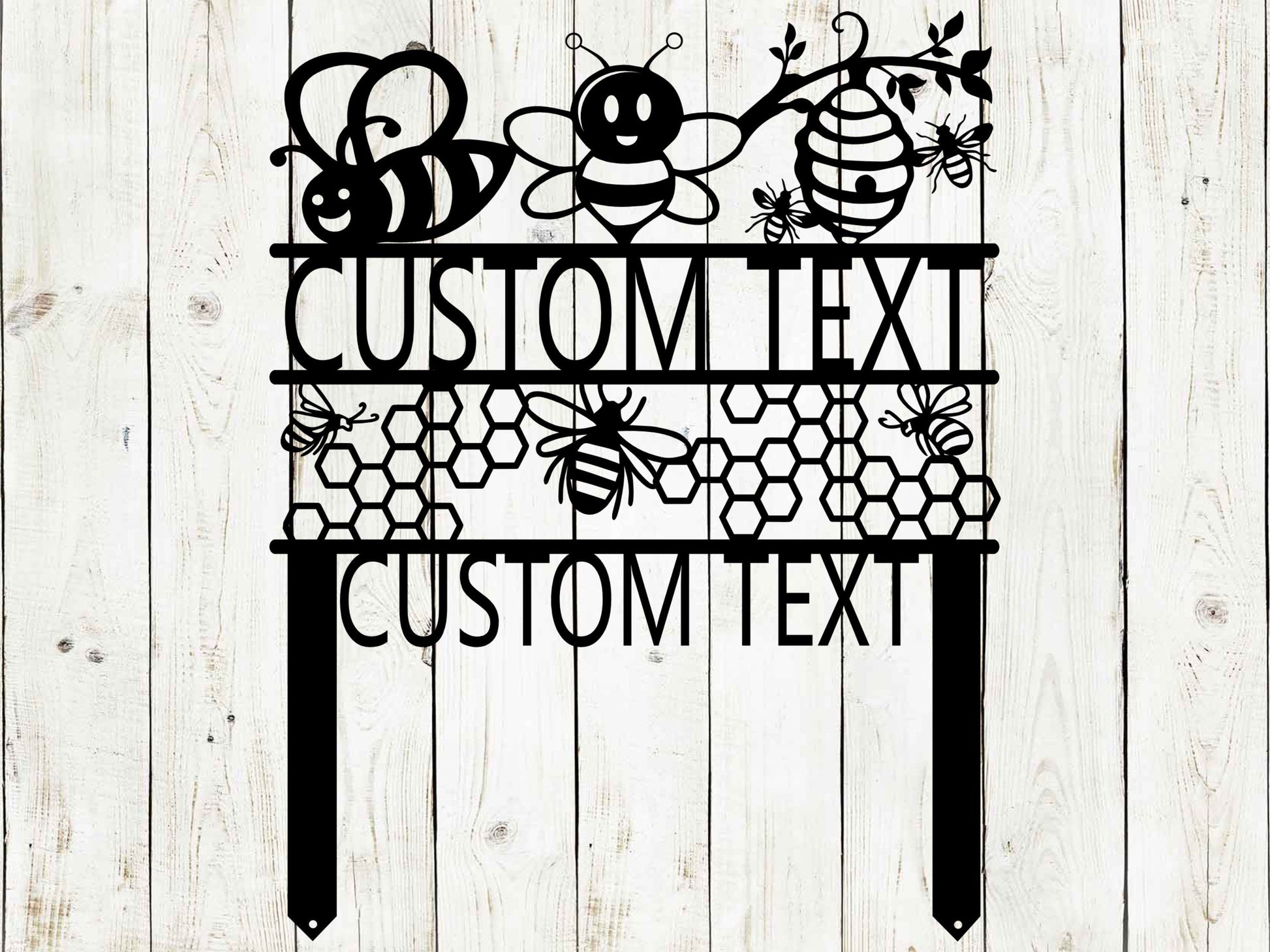 Custom Honey Bee Garden Sign by Lewis Design Company, black outdoor patio and garden art for bee farm decor, 17x13 inches