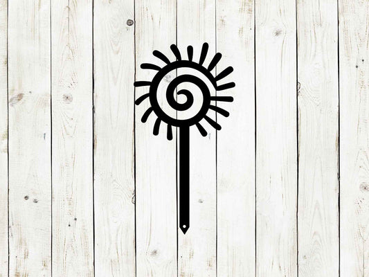 Black Sun Metal Yard Stake by Lewis Design Company, outdoor garden decor with solar design, 22.5x8 inches for patio and yard.